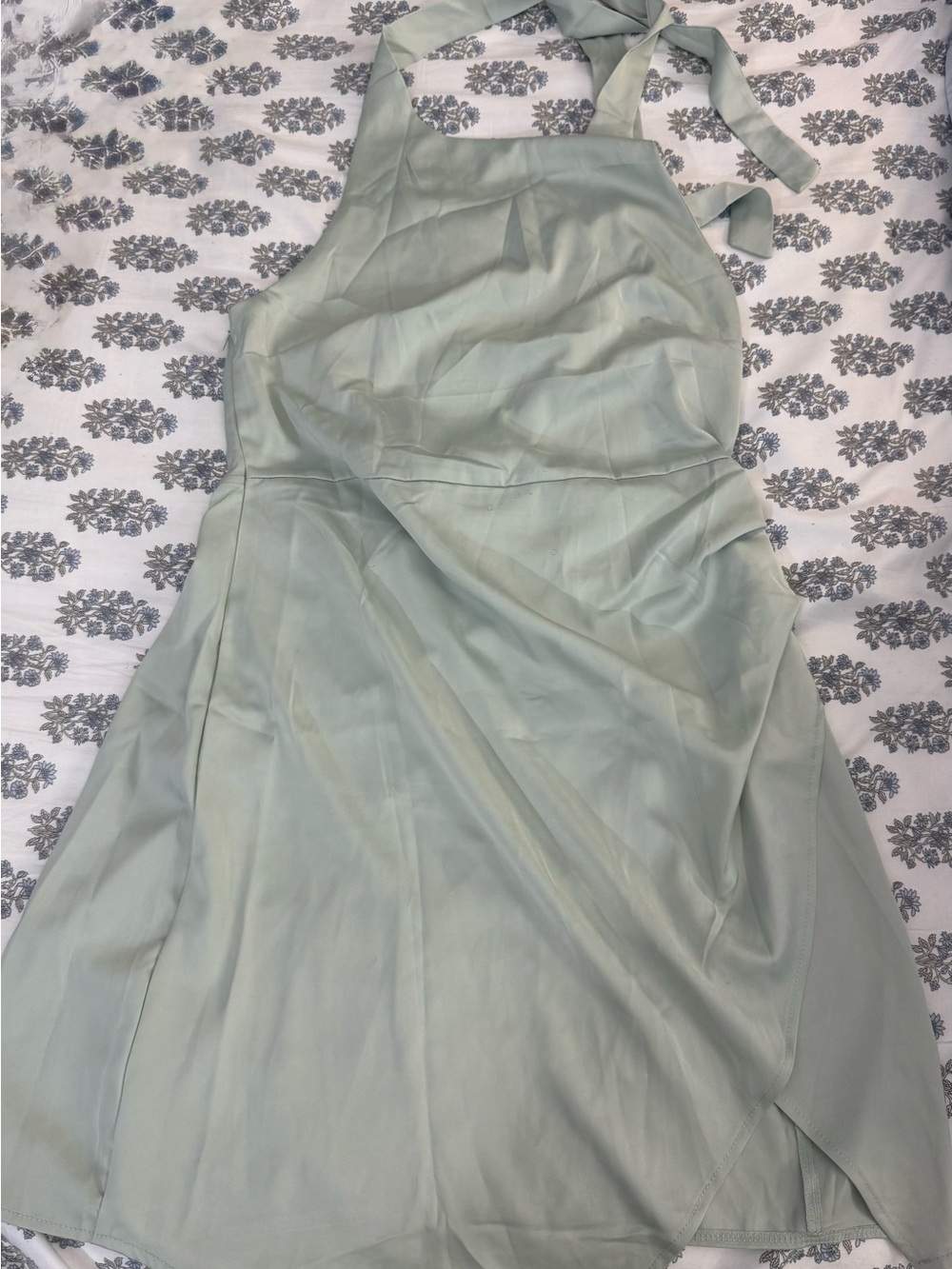 One-Shoulder Tie Dress in Light Sage Green